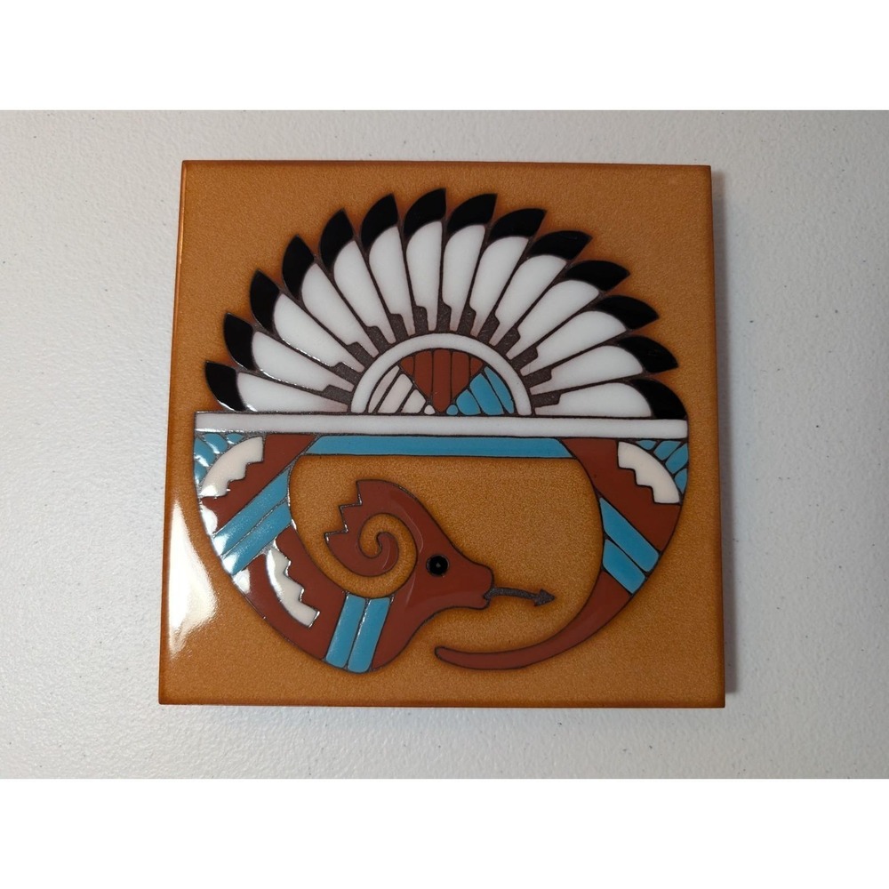 Vintage Masterworks Ceramic Tile Trivet Southwestern Art USA Hand Glazed 6 inch